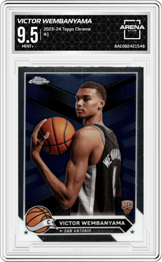 Victor Wembanyama from the 2023-24 Topps Chrome set graded by Arena Club and given an overall grade of 9.5.