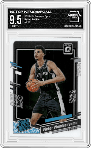 Victor Wembanyama from the 2023-24 Donruss Optic set graded by Arena Club and given an overall grade of 9.5.