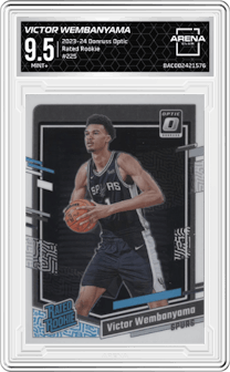 Victor Wembanyama from the 2023-24 Donruss Optic set graded by Arena Club and given an overall grade of 9.5.