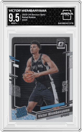 Victor Wembanyama from the 2023-24 Donruss Optic set graded by Arena Club and given an overall grade of 9.5.