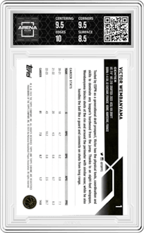 Victor Wembanyama from the 2023-24 Topps Chrome set graded by Arena Club and given an overall grade of 9.