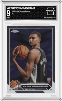 Victor Wembanyama from the 2023-24 Topps Chrome set graded by Arena Club and given an overall grade of 9.