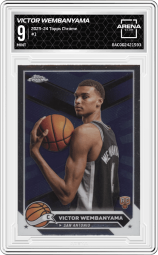 Victor Wembanyama from the 2023-24 Topps Chrome set graded by Arena Club and given an overall grade of 9.