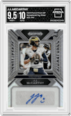 J.J. McCarthy from the 2024 Panini Prizm Draft Picks set featuring a Silver parallel graded by Arena Club and given an overall grade of 9.5.