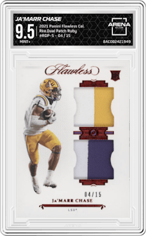 Ja'Marr Chase from the 2021 Panini Flawless Collegiate set featuring a Ruby parallel and given an overall grade of 9.5.