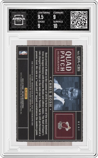 Chris Bosh from the 2023-24 Panini One and One set graded by Arena Club and given an overall grade of 9.5.