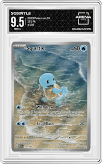Squirtle from the 2023 Pokemon SV set graded by Arena Club and given an overall grade of 9.5.