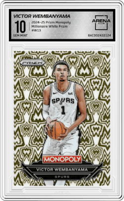 Victor Wembanyama from the 2024-25 Panini Prizm Monopoly set and given an overall grade of 10.