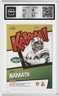 Joe Namath from the 2021 Panini Absolute set graded by Arena Club and given an overall grade of 10.
