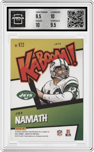 Joe Namath from the 2021 Panini Absolute set graded by Arena Club and given an overall grade of 10.
