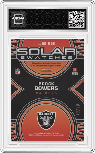 Brock Bowers from the 2024 Panini Obsidian set featuring a Gold parallel graded by Arena Club.