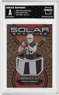Brock Bowers from the 2024 Panini Obsidian set featuring a Gold parallel graded by Arena Club and given an overall grade of 0.