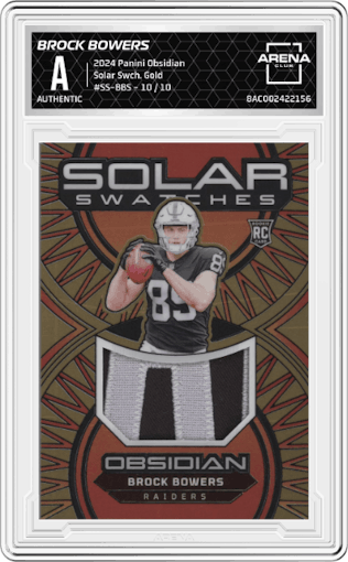 Brock Bowers from the 2024 Panini Obsidian set featuring a Gold parallel graded by Arena Club.