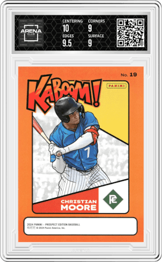 Christian Moore from the 2024 Panini Prospect Edition set graded by Arena Club and given an overall grade of 9.5.