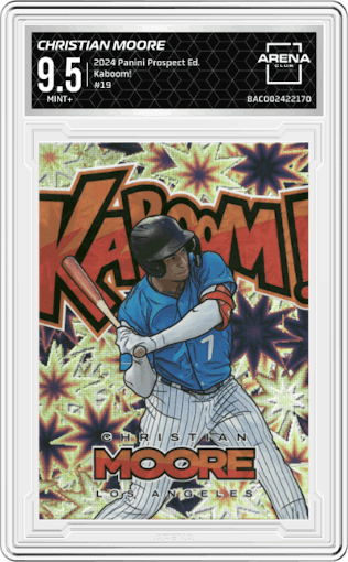 Christian Moore from the 2024 Panini Prospect Edition set graded by Arena Club and given an overall grade of 9.5.