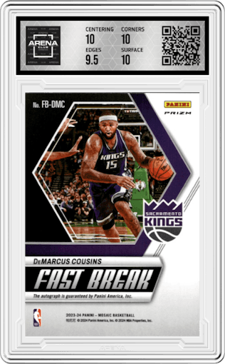DeMarcus Cousins from the 2023-24 Panini Mosaic set graded by Arena Club and given an overall grade of 10.