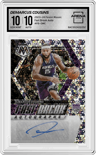 DeMarcus Cousins from the 2023-24 Panini Mosaic set graded by Arena Club and given an overall grade of 10.