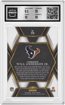 Will Anderson Jr. from the 2022 Panini Select set graded by Arena Club and given an overall grade of 10.
