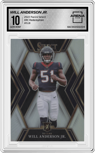 Will Anderson Jr. from the 2022 Panini Select set graded by Arena Club and given an overall grade of 10.