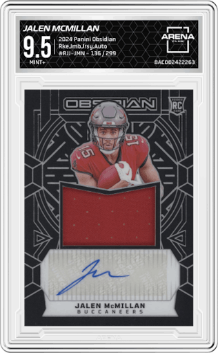 Jalen McMillan from the 2024 Panini Obsidian set graded by Arena Club and given an overall grade of 9.5.