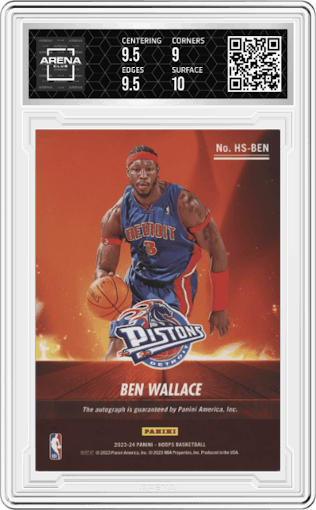 Ben Wallace from the 2023-24 Panini NBA Hoops set graded by Arena Club and given an overall grade of 9.5.