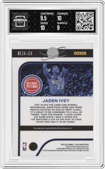 Jaden Ivey from the 2022-23 Panini Flux set graded by Arena Club and given an overall grade of 9.5.