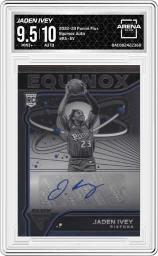 Jaden Ivey from the 2022-23 Panini Flux set graded by Arena Club and given an overall grade of 9.5.