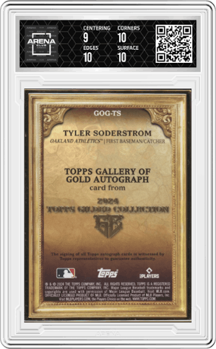 Tyler Soderstrom from the 2024 Topps Gilded Collection set graded by Arena Club and given an overall grade of 9.5.