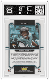 Travon Walker from the 2022 Panini One set graded by Arena Club and given an overall grade of 9.5.