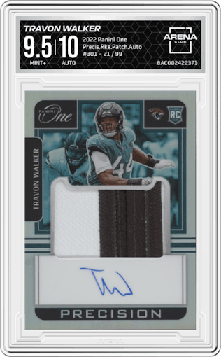 Travon Walker from the 2022 Panini One set graded by Arena Club and given an overall grade of 9.5.