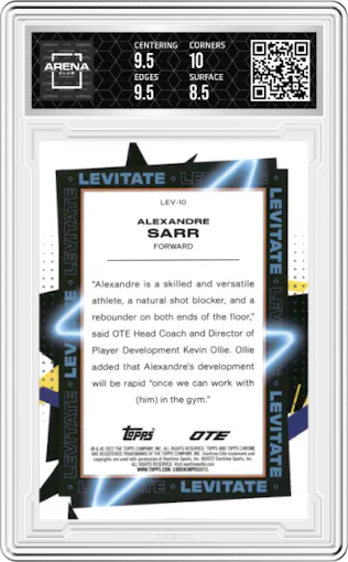 Alexandre Sarr from the 2021-22 Topps Chrome OTE  set graded by Arena Club and given an overall grade of 9.