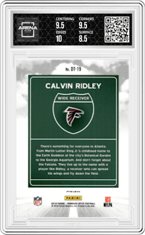 Calvin Ridley from the 2018 Panini Donruss Optic set graded by Arena Club and given an overall grade of 9.