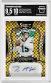 Tanner McKee from the 2023 Panini Select set featuring a Gold Prizm parallel graded by Arena Club and given an overall grade of 9.5.