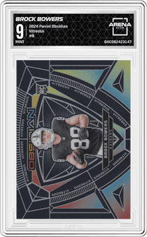 Brock Bowers from the 2024 Panini Obsidian set and given an overall grade of 9.
