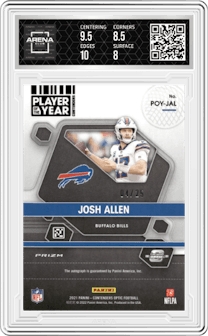 Josh Allen from the 2021 Panini Contenders Optic set graded by Arena Club and given an overall grade of 8.5.