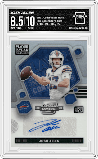 Josh Allen from the 2021 Panini Contenders Optic set graded by Arena Club and given an overall grade of 8.5.