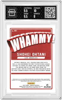 Shohei Ohtani from the 2022 Panini Donruss set graded by Arena Club and given an overall grade of 8.5.