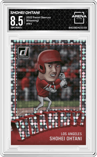 Shohei Ohtani from the 2022 Panini Donruss set graded by Arena Club and given an overall grade of 8.5.