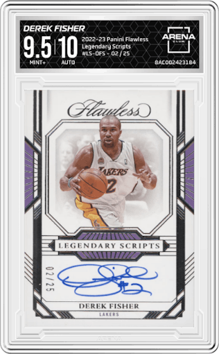 Derek Fisher from the 2022-23 Panini Flawless set graded by Arena Club and given an overall grade of 9.5.