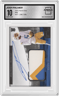 Josh Palmer from the 2021 Panini One set graded by Arena Club and given an overall grade of 10.