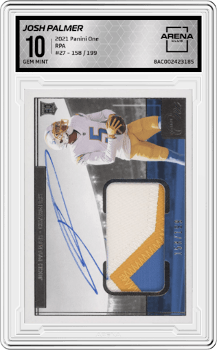 Josh Palmer from the 2021 Panini One set graded by Arena Club and given an overall grade of 10.