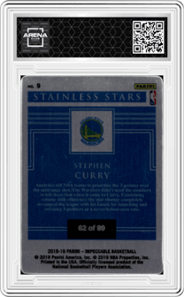 Stephen Curry from the 2018-19 Panini Impeccable  set graded by Arena Club and given an overall grade of 0.