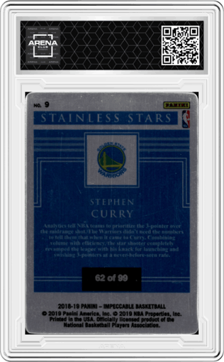 Stephen Curry from the 2018-19 Panini Impeccable  set graded by Arena Club.