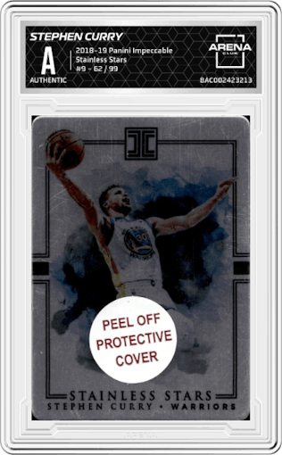 Stephen Curry from the 2018-19 Panini Impeccable  set graded by Arena Club.