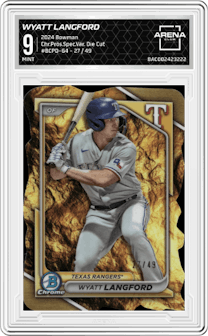 Wyatt Langford from the 2024 Bowman set graded by Arena Club and given an overall grade of 9.