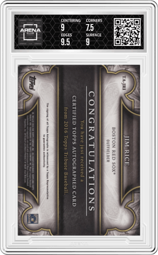 Jim Rice from the 2016 Topps Tribute set graded by Arena Club and given an overall grade of 8.