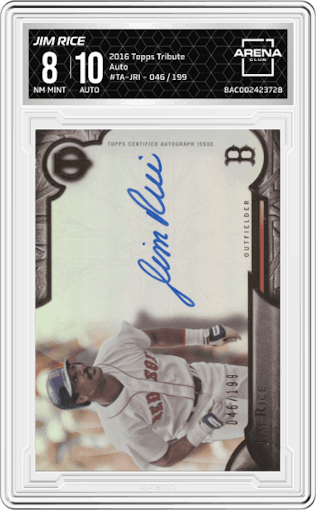 Jim Rice from the 2016 Topps Tribute set graded by Arena Club and given an overall grade of 8.