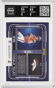 Bo Nix from the 2024 Panini Zenith set featuring a Red parallel graded by Arena Club and given an overall grade of 9.