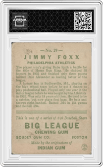 Jimmy Foxx from the 1933 Goudey set graded by Arena Club.