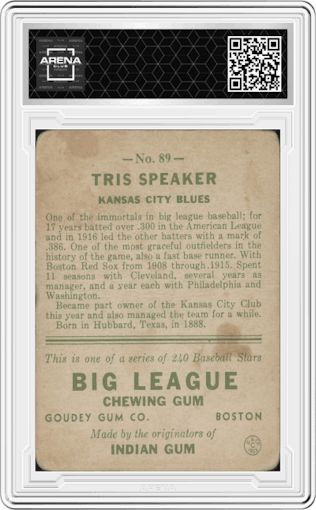 Tris Speaker from the 1933 Goudey set graded by Arena Club.
